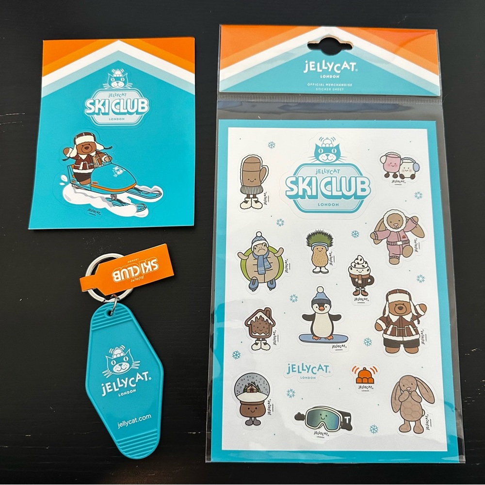 Jellycat Ski Club Blue Keychain and Sticker Set